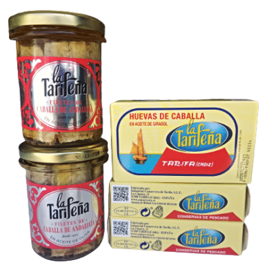 Conservas de huevas de caballa y caballa en aceite de oliva La Tarifeña