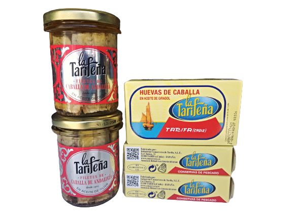 Conservas de huevas de caballa y caballa en aceite de oliva La Tarifeña